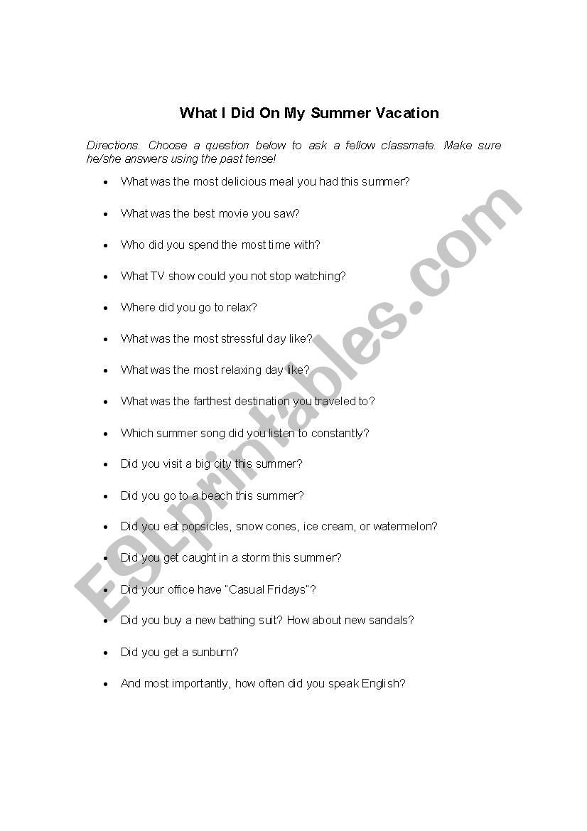 summer vacation sheet worksheet