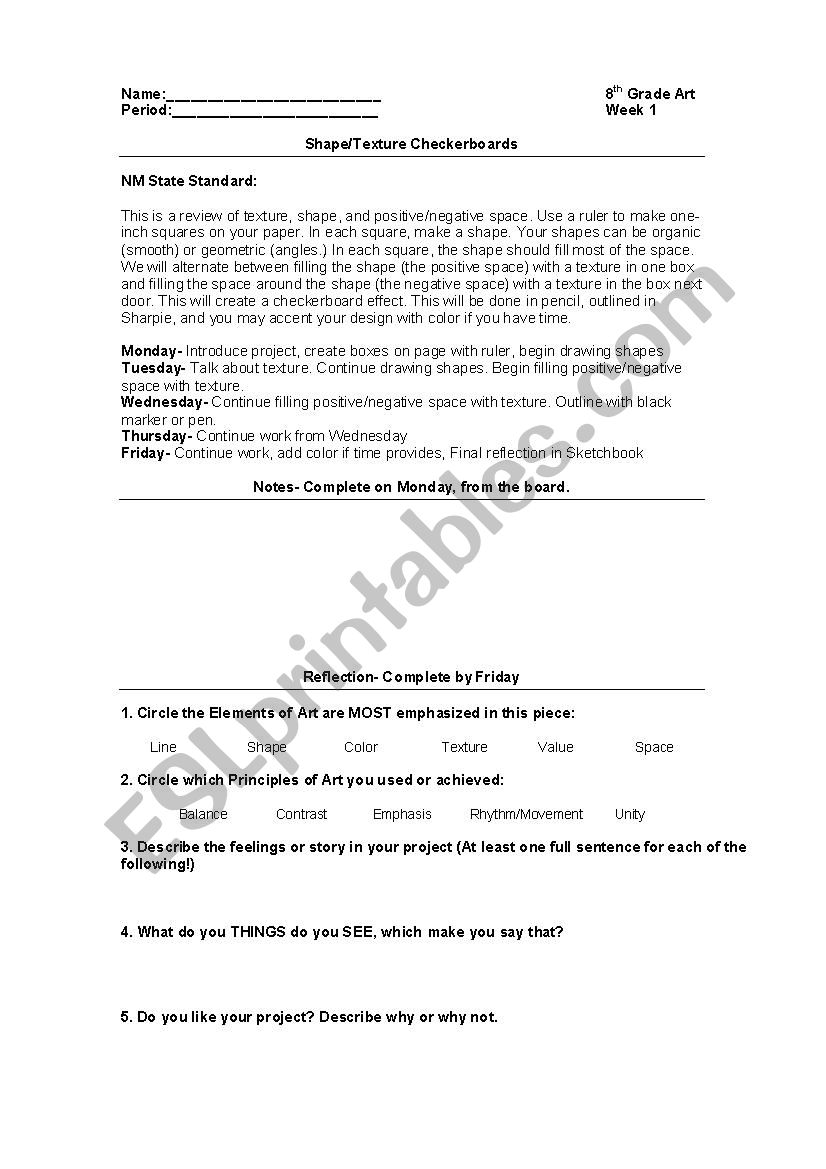 Art Project Descriptions worksheet
