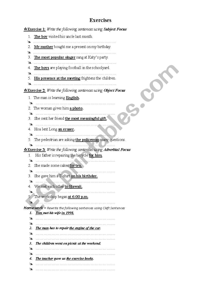 Cleft Sentence worksheet