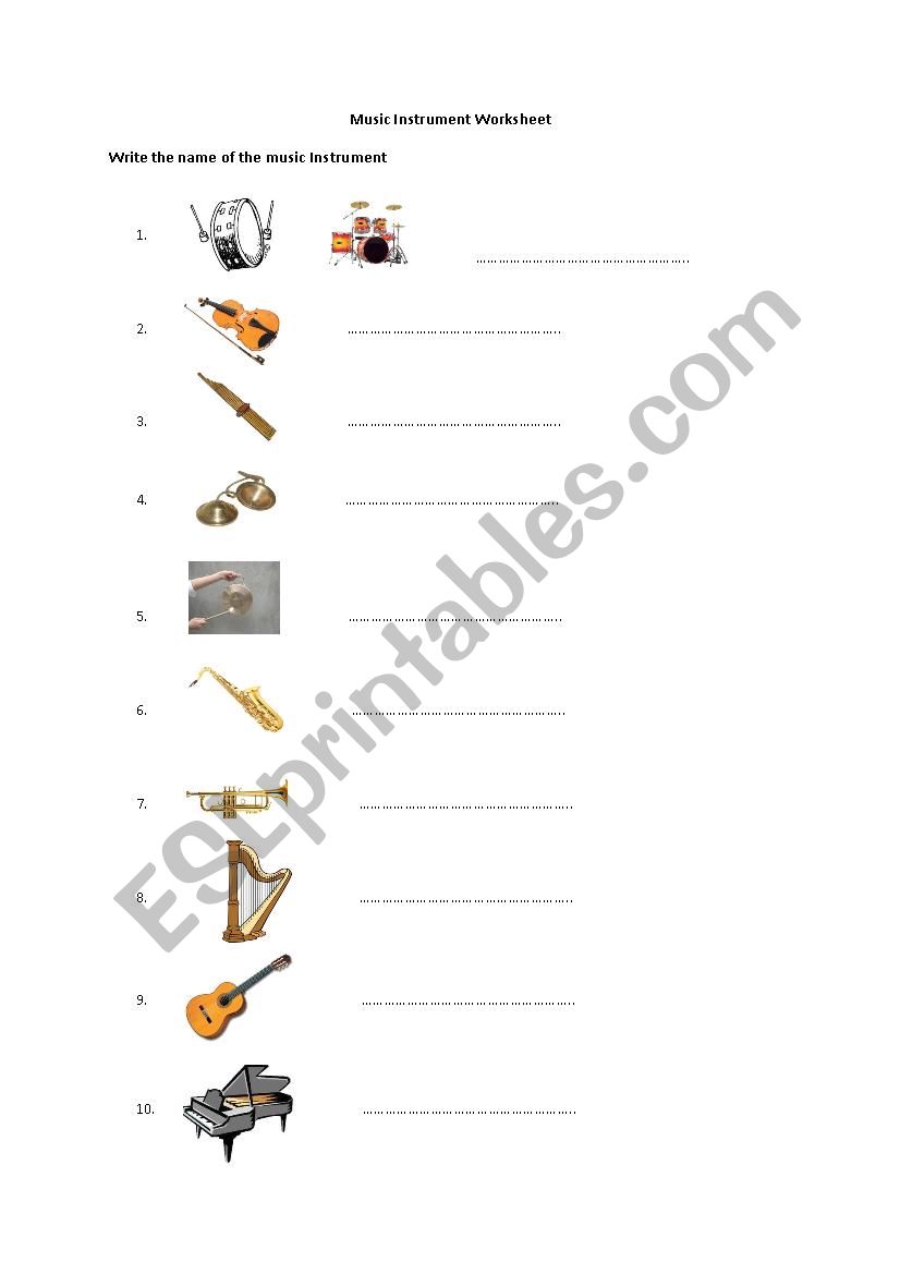 Music Instruments worksheet