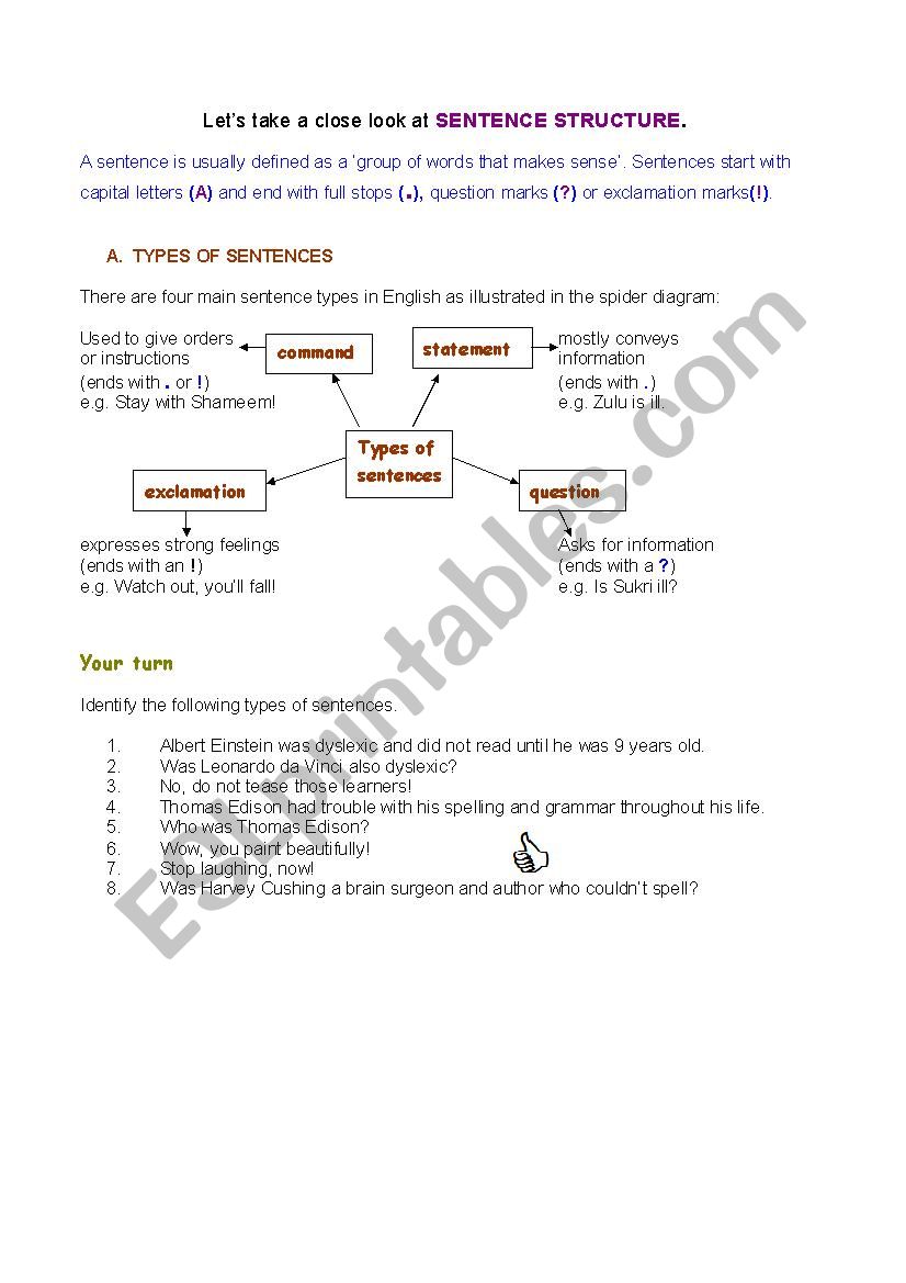 Sentence structure worksheet