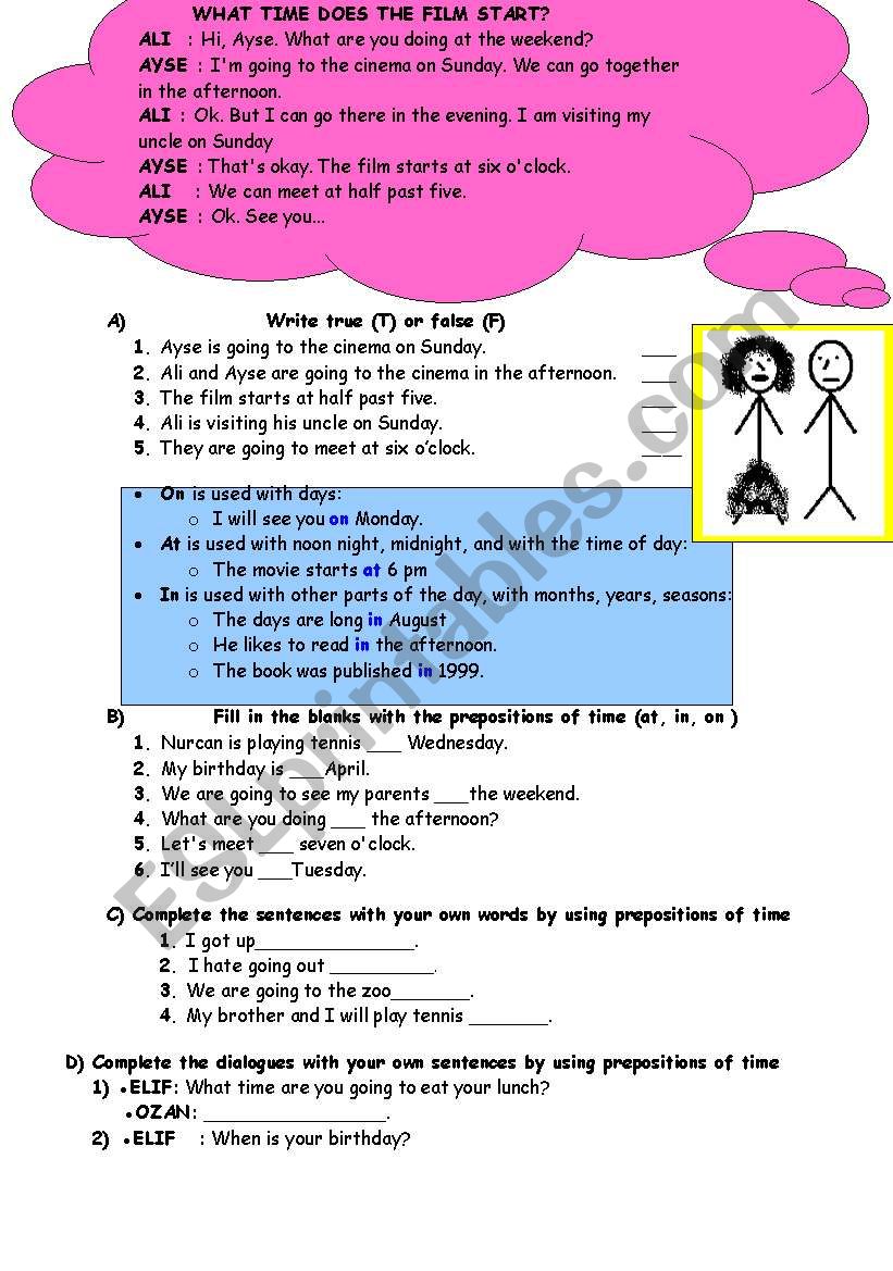 prepositions of time worksheet