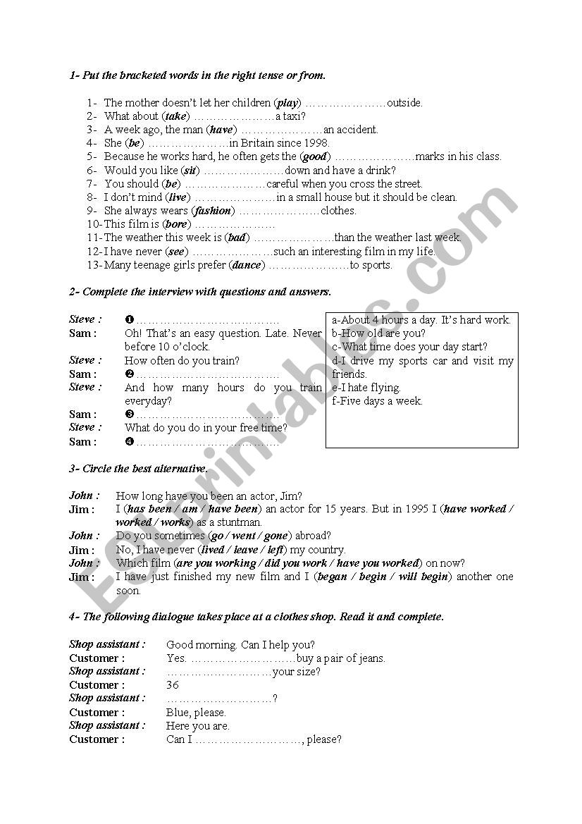 Language activities 28 worksheet