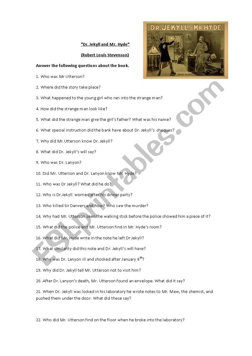 Dr Jekyl and Mr Hyde questionnaire