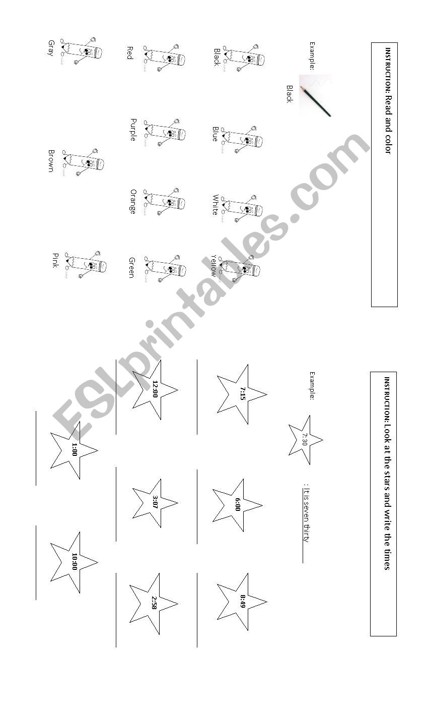 Colours and Tme worksheet