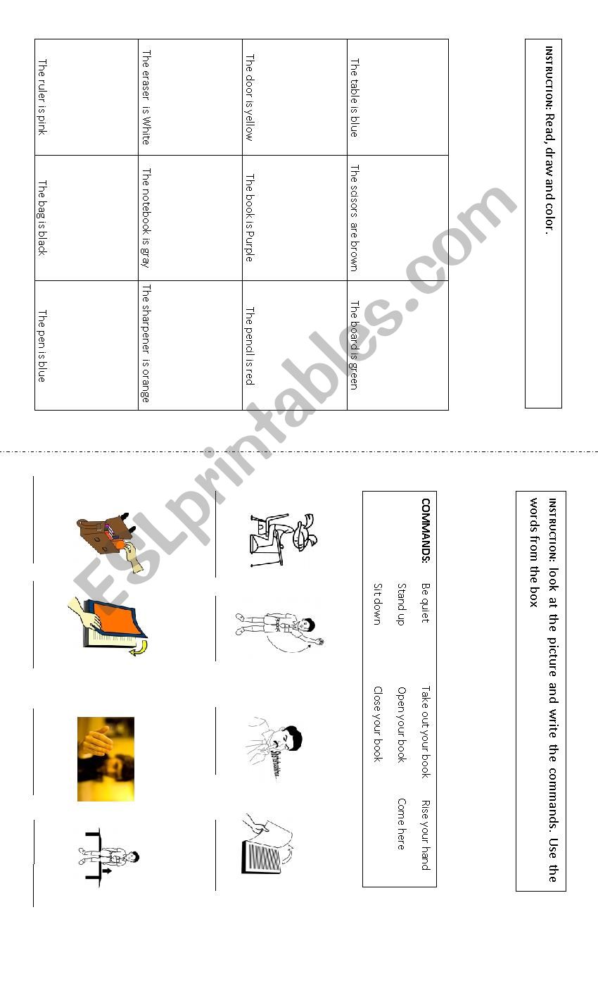 Classroom objects & commands  worksheet