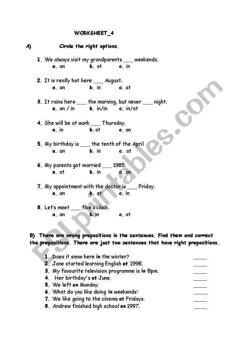 prepositions of time worksheet