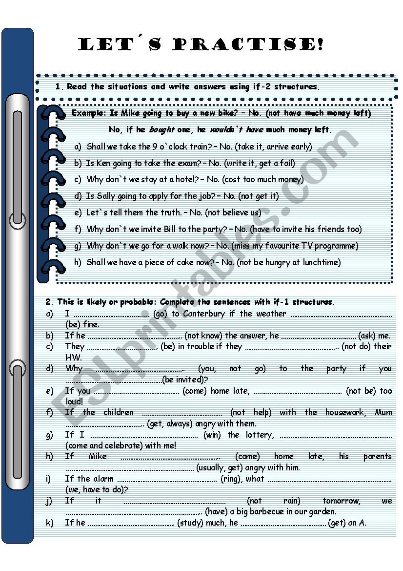 practice if 1, if 2 worksheet