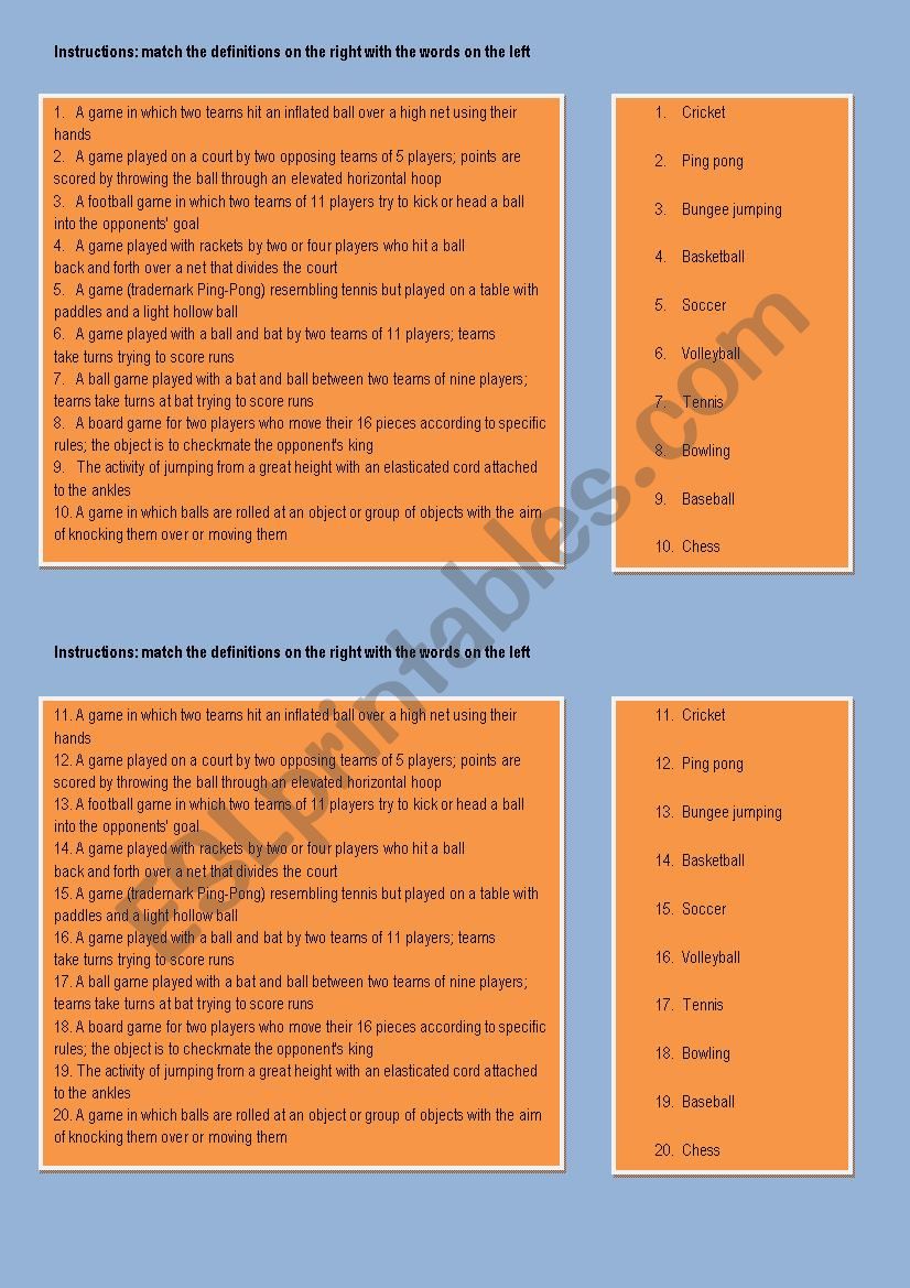 Sports Around the World worksheet