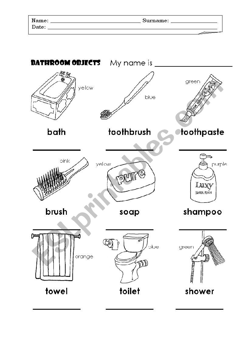Bathroom Objects worksheet