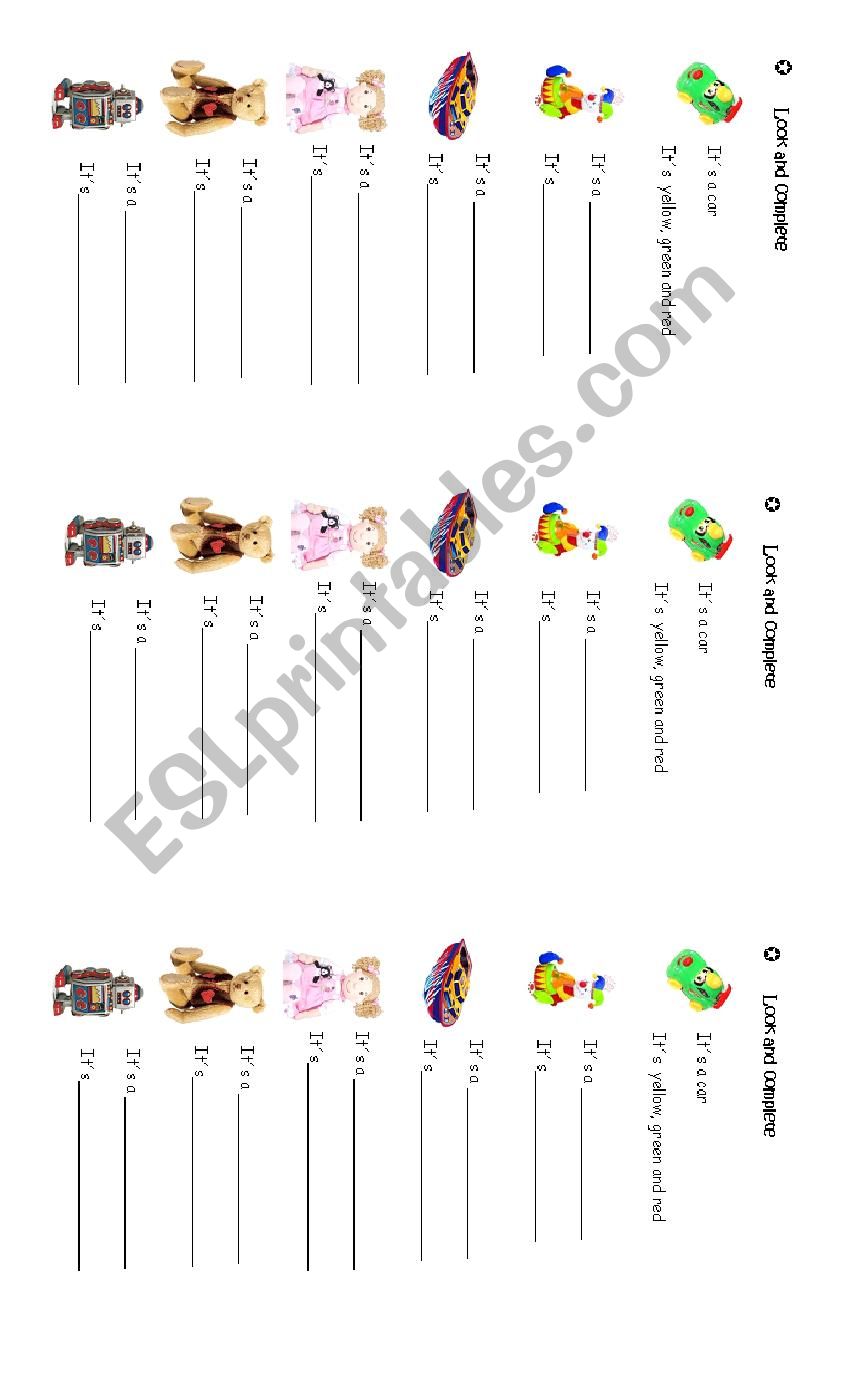  Toys look and complete worksheet