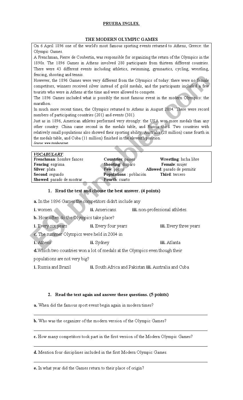 past continuous test worksheet