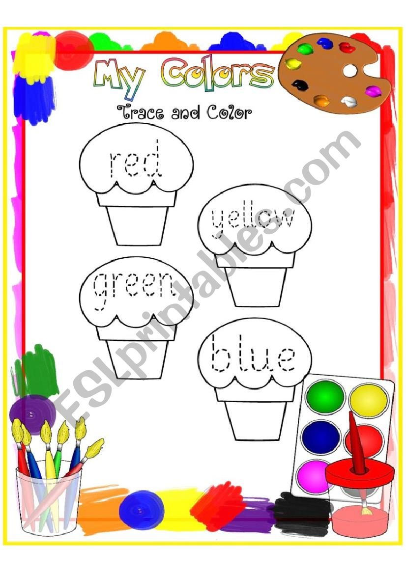 Color and trace color words 1 worksheet
