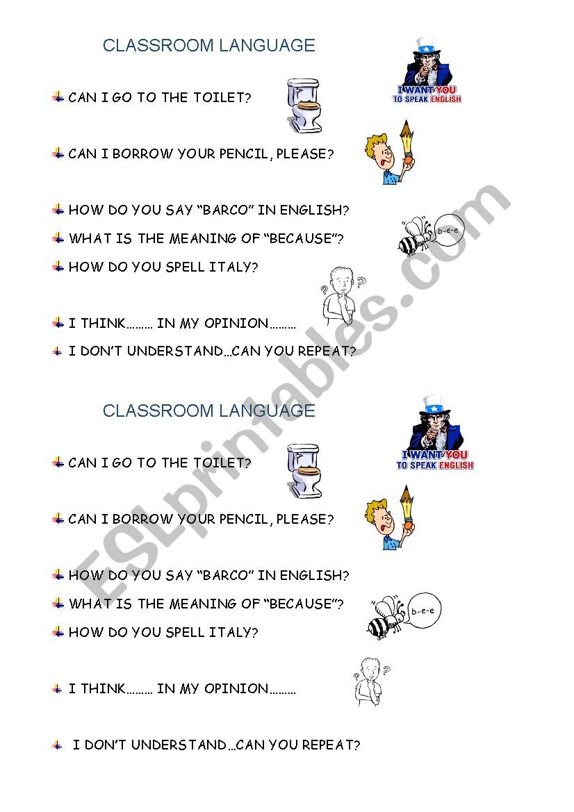 Classroom Language worksheet