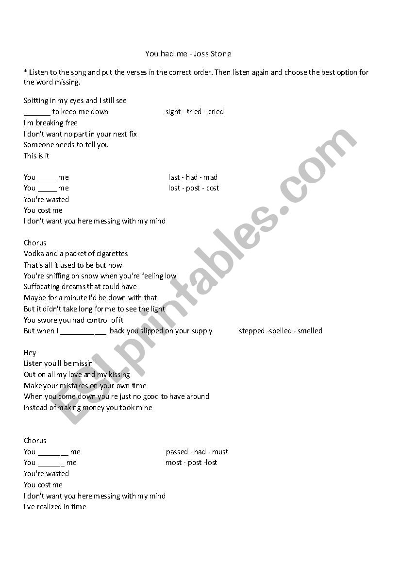 Song  worksheet
