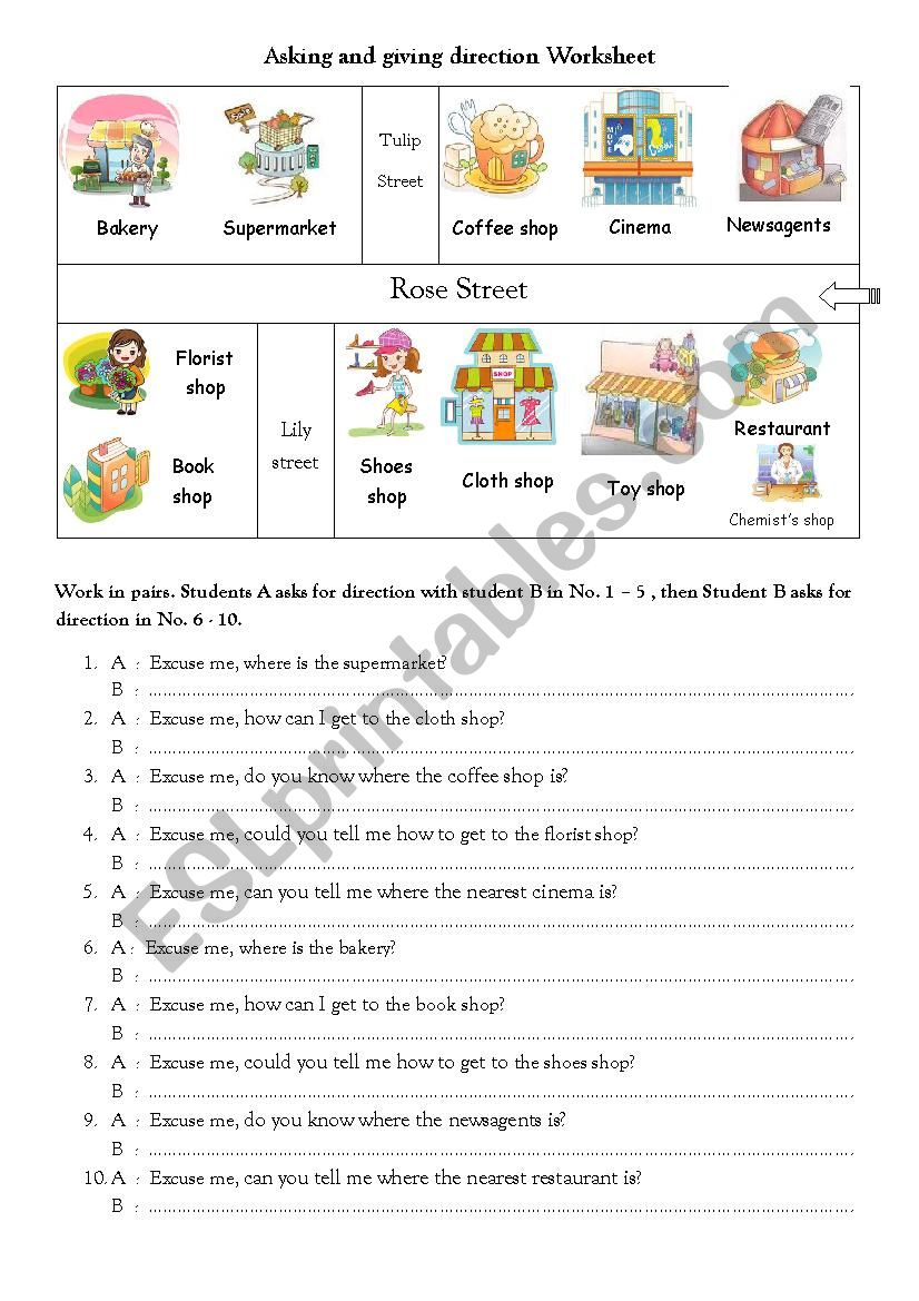 Asking & Giving Direction Worksheet