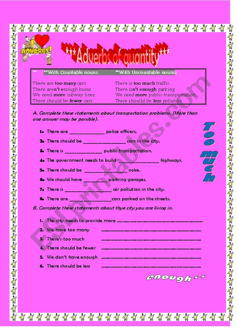 ADVERBS OF QUANTITY worksheet