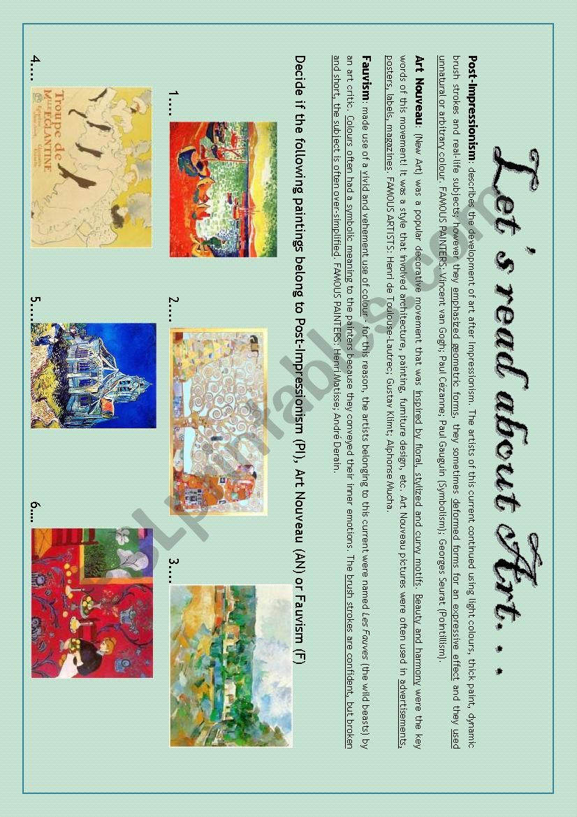 Art Lessons (part 1) worksheet