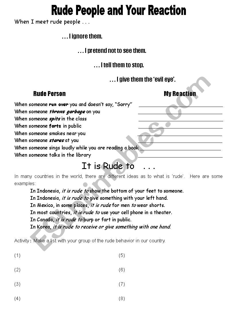 RudeReaction worksheet