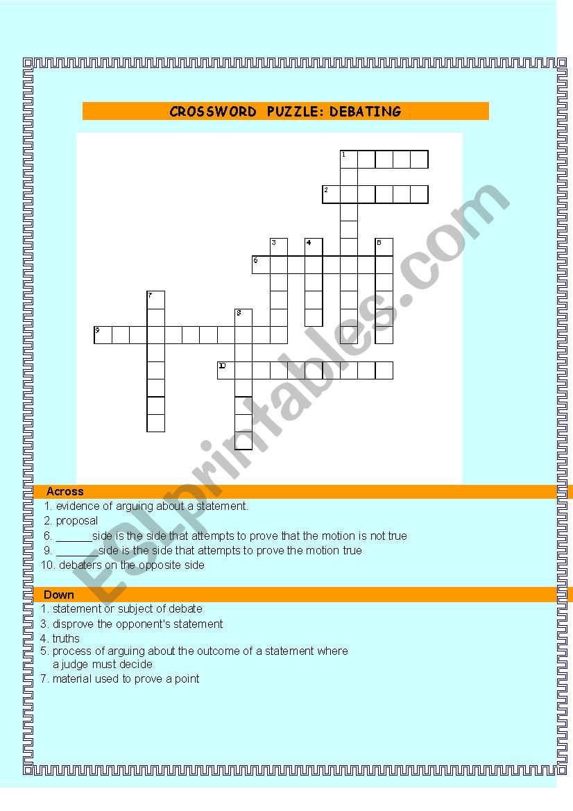 Debating: Crossword worksheet