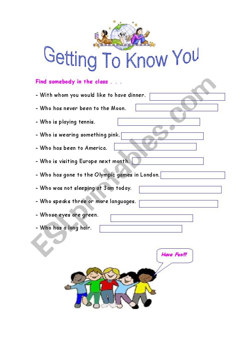 getting to know you game worksheet