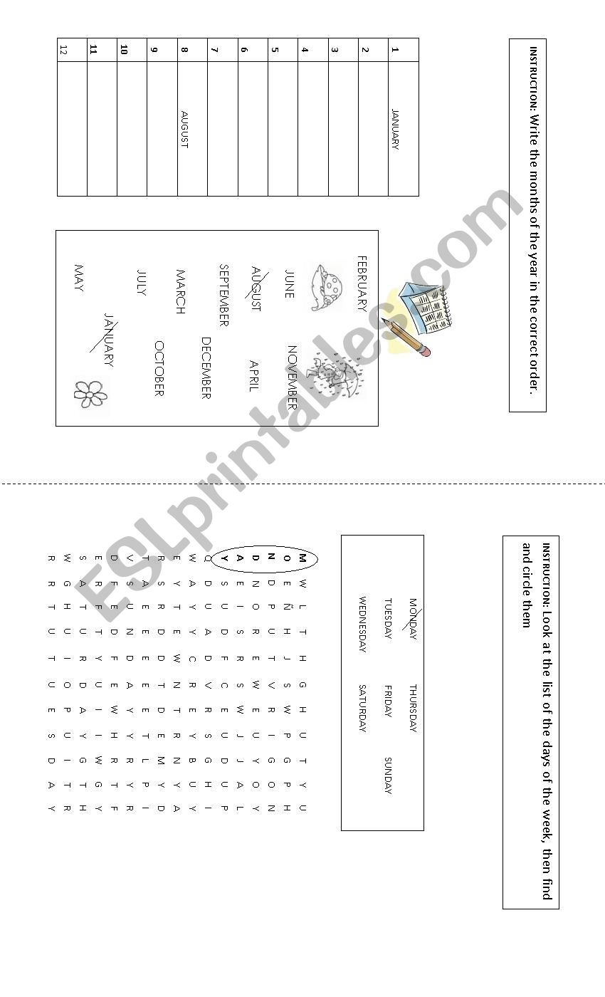 Months and  Days of the week worksheet