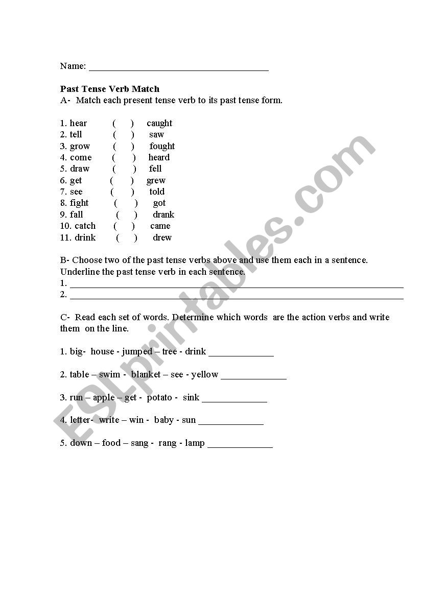 Simple past tense worksheet