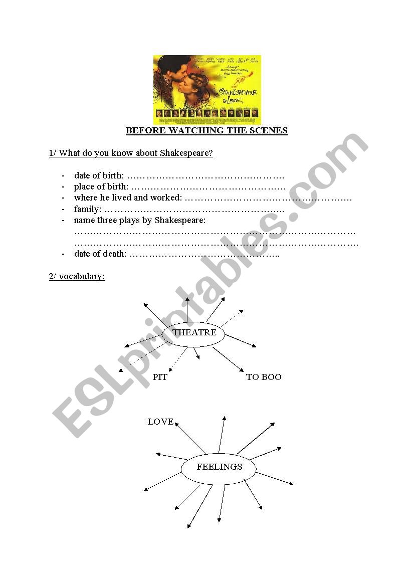 Shakespeare in Love worksheet