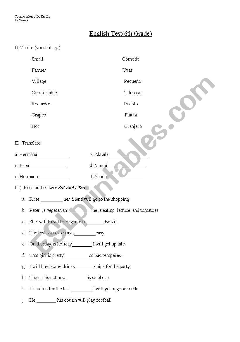 test worksheet