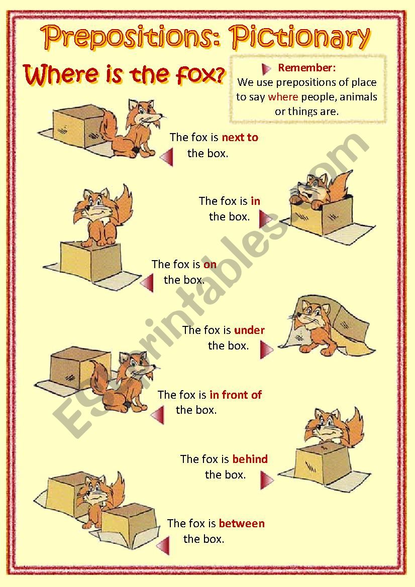 Prepositions: Pictionary worksheet