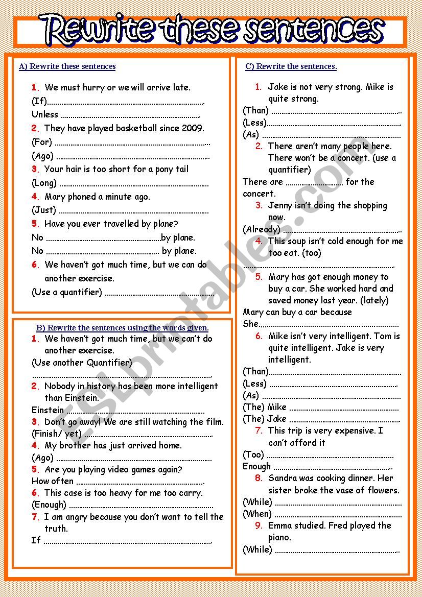 Rewriting test worksheet