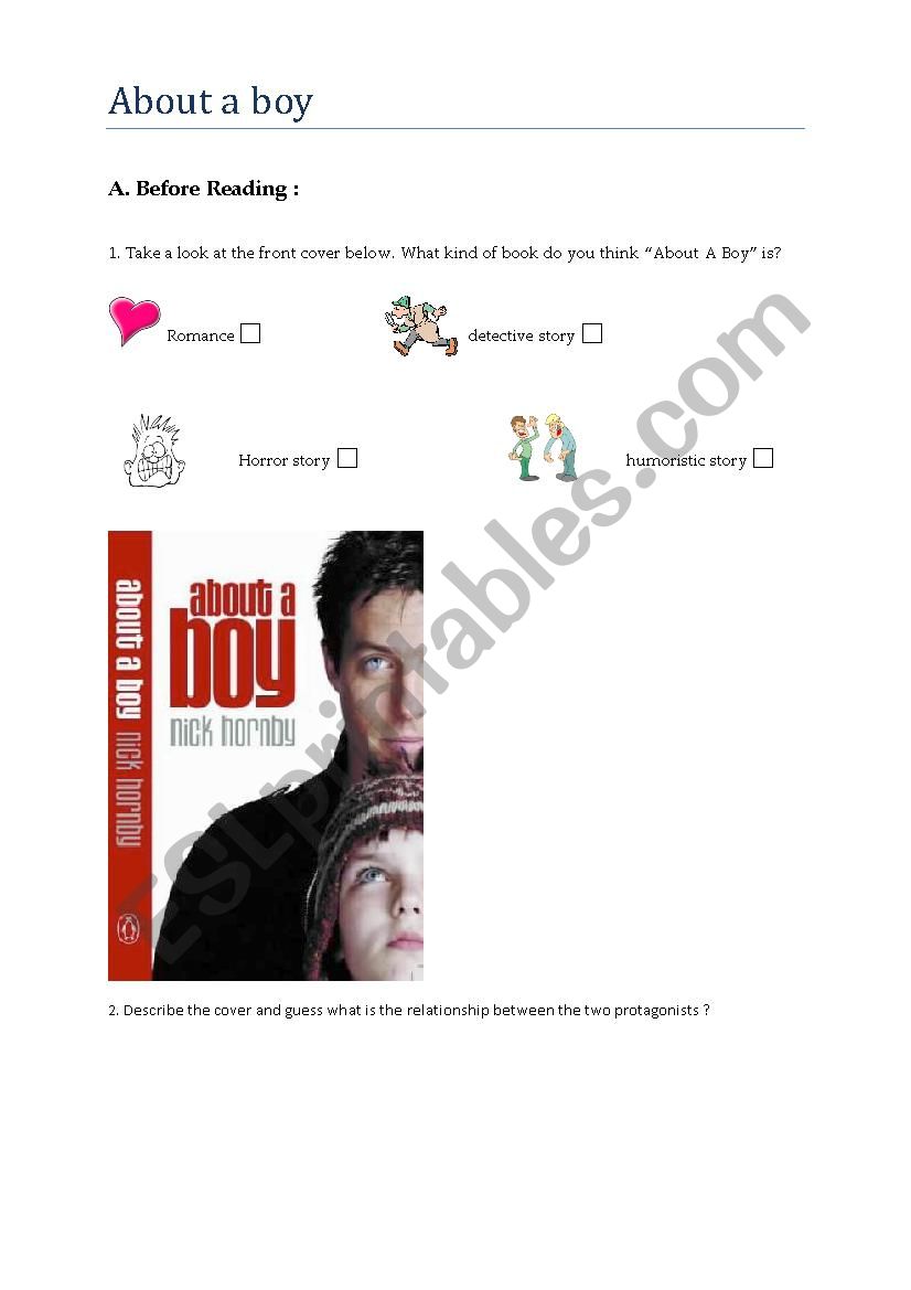 about a boy the novel worksheet