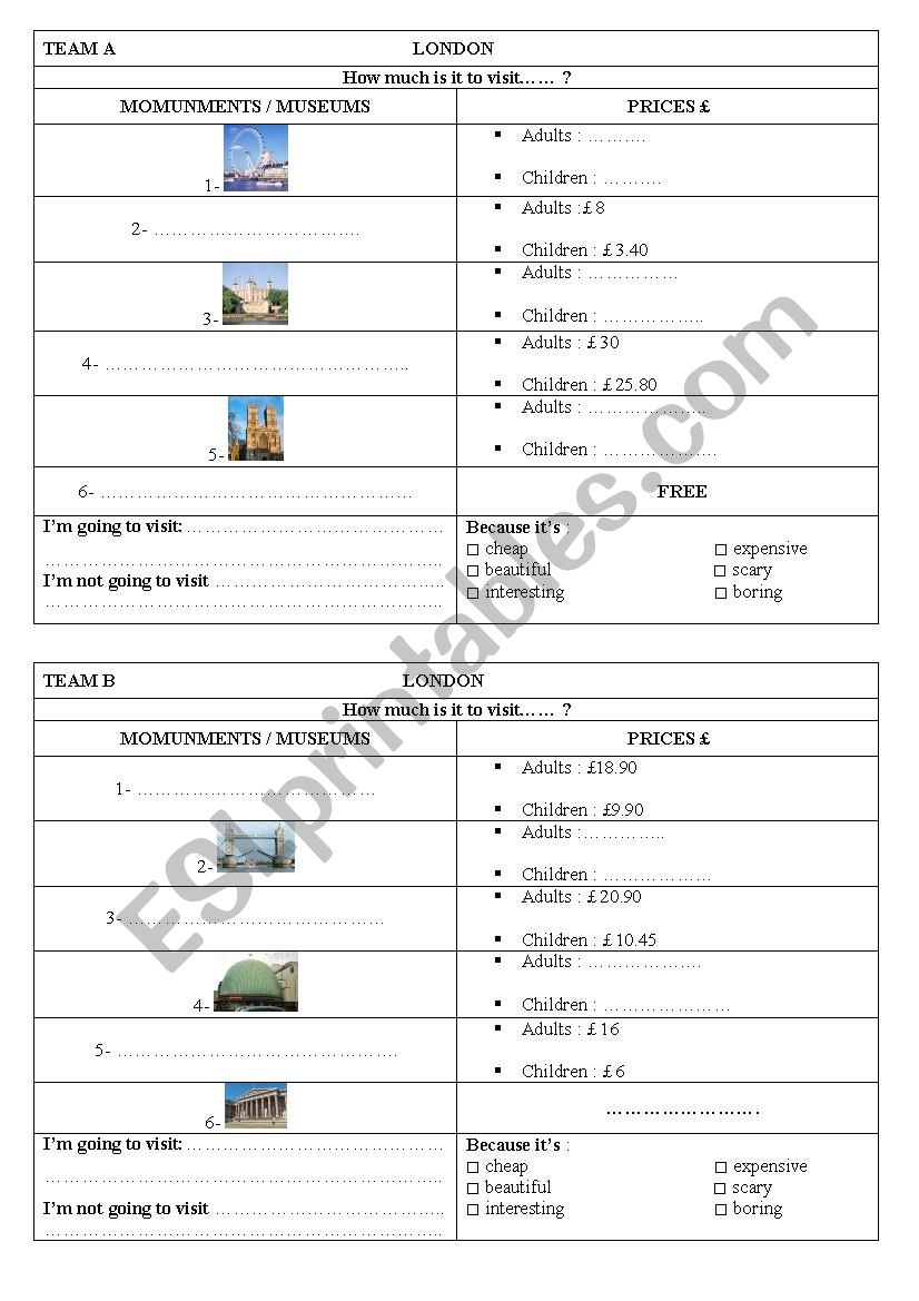 LONDON group work worksheet