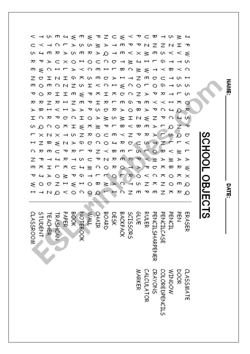 School Objects worksheet