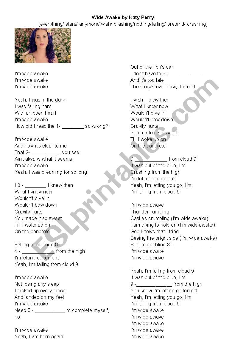 Wide awake - Katy Perry worksheet