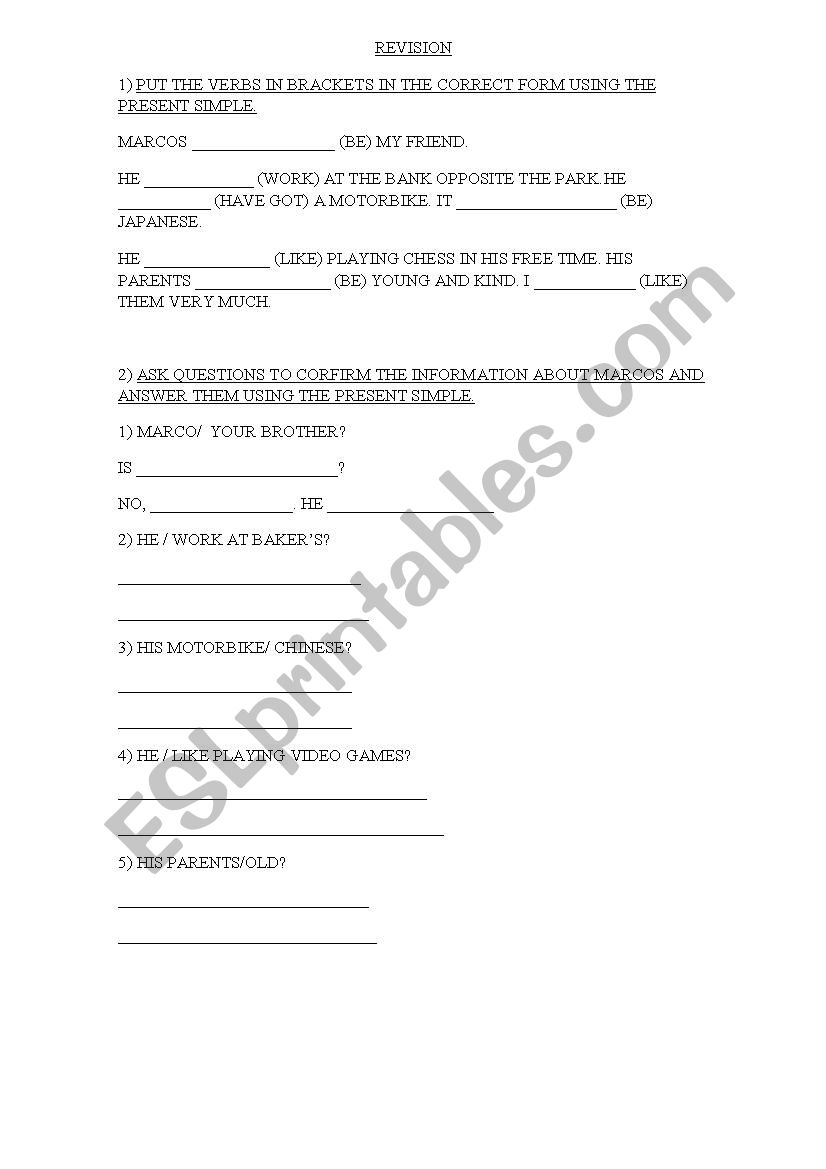 SIMPLE PRESENT REVISION!  worksheet