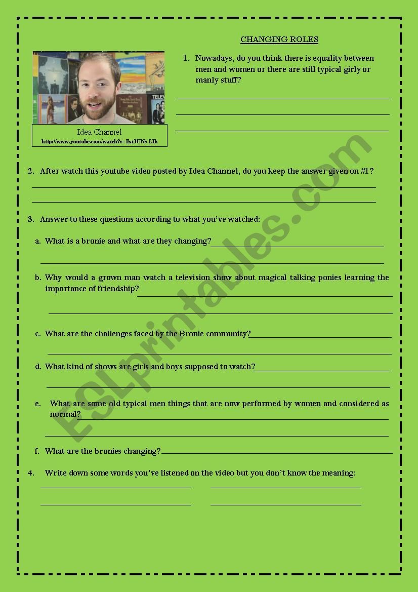 Changing roles worksheet