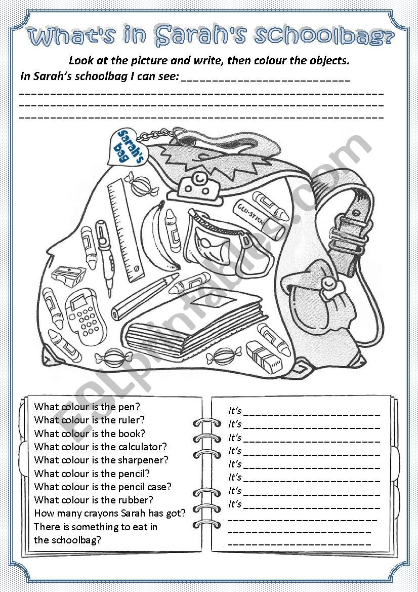 WhatÂ´s in the SarahÂ´s schoolbag?