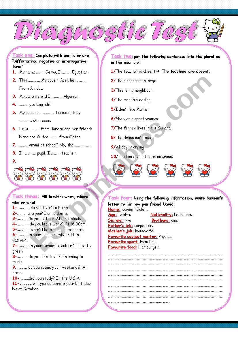 diagnostic test worksheet