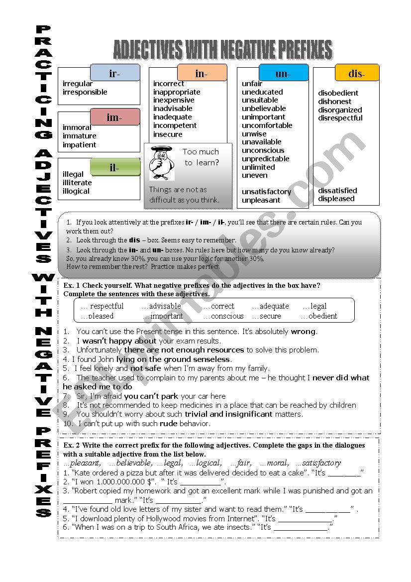 Adjectives with negative prefixes