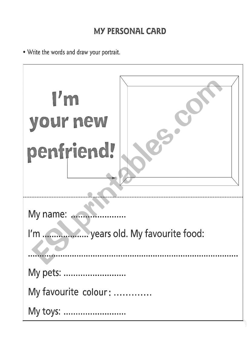 my personal card worksheet