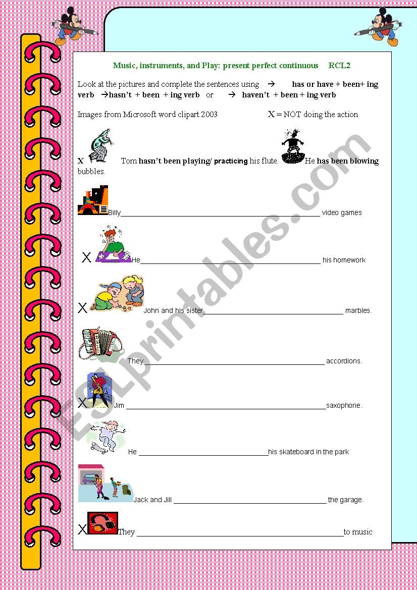 Music,insturments, and Play Present Perfect Continuous RCL-2