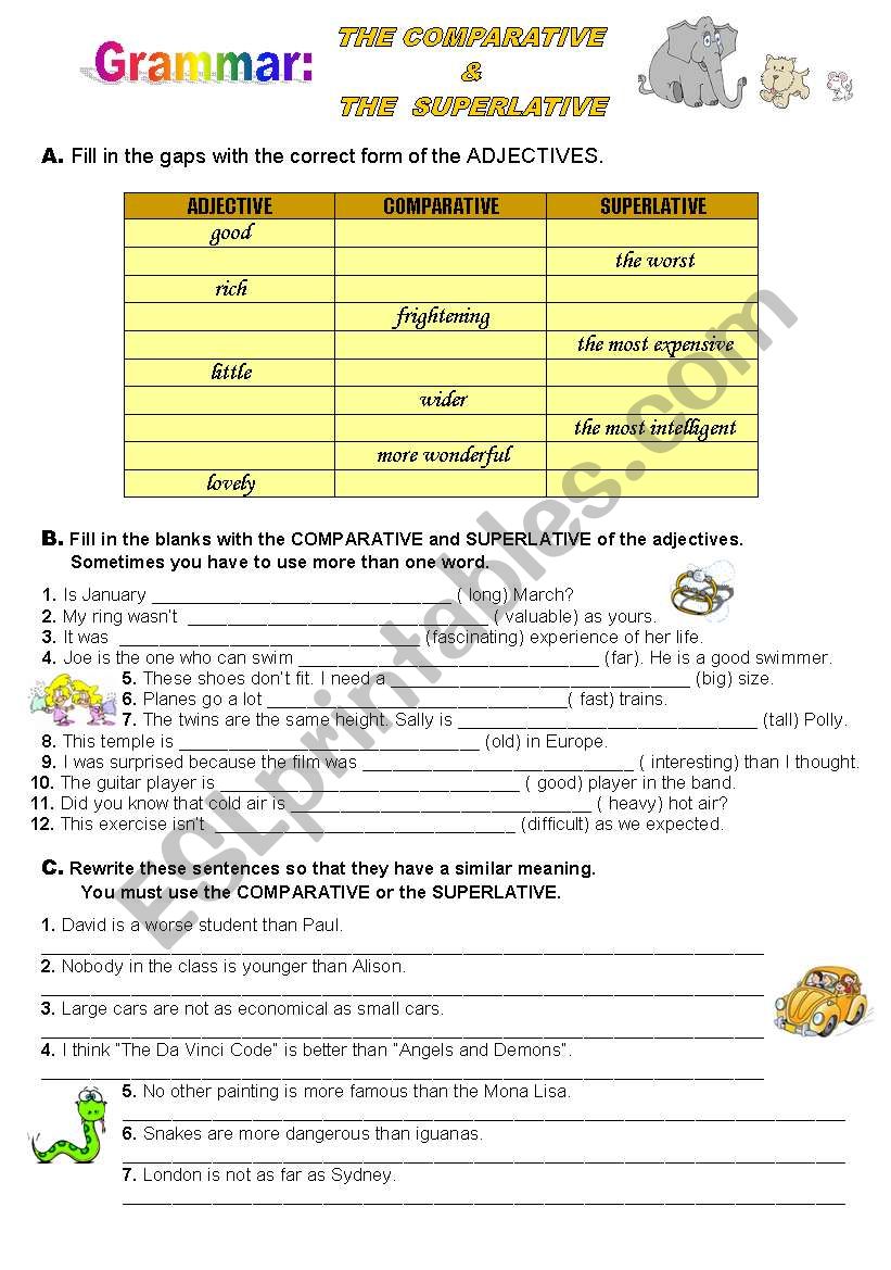 Comparative and Superlative worksheet