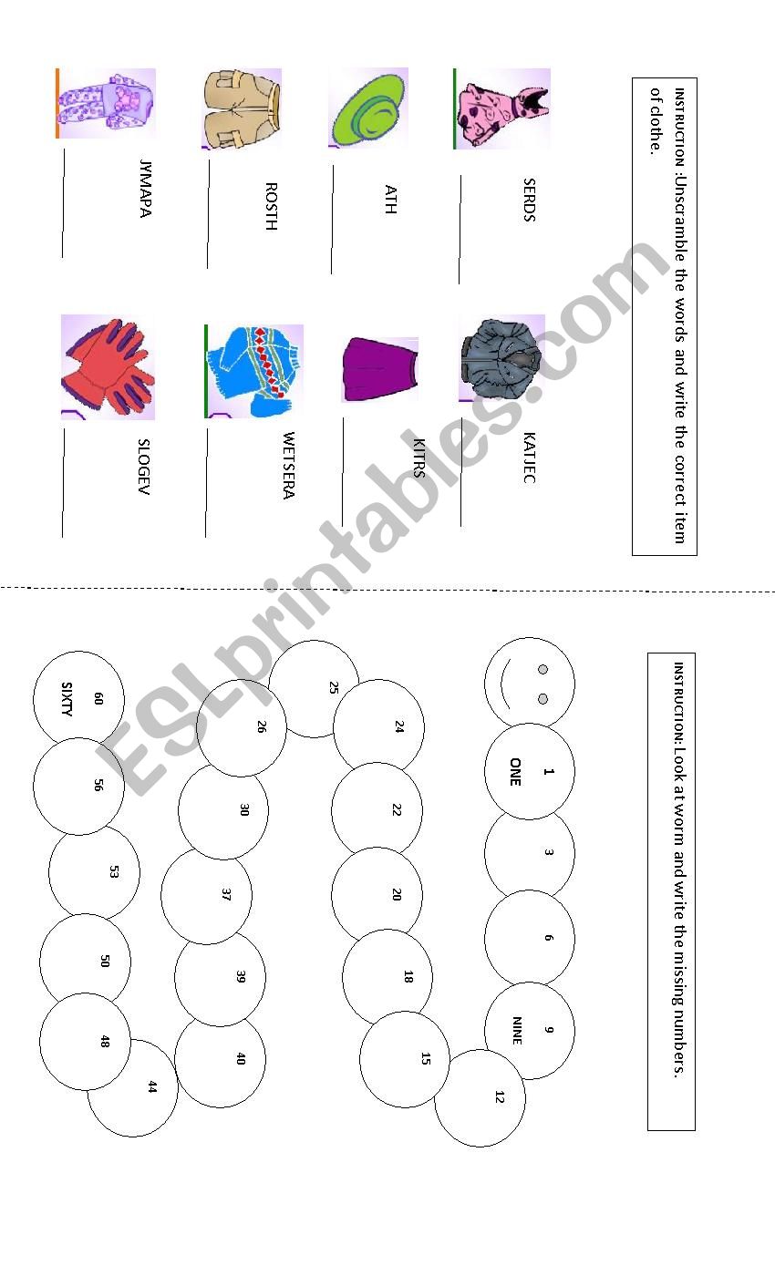 clothes & numbers worksheet