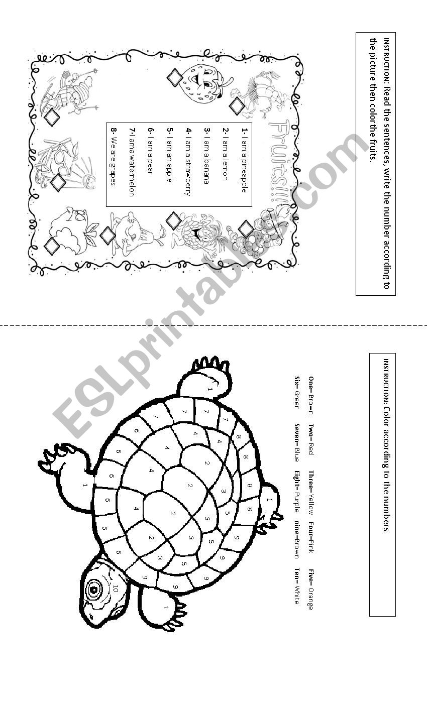 fruits & colors & numbers worksheet