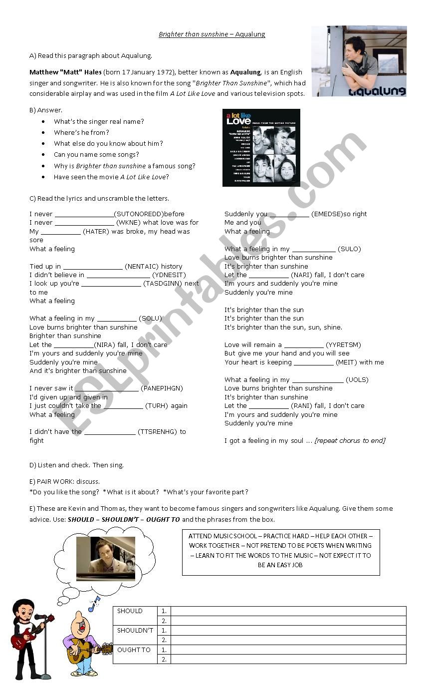 Should ShouldnÂ´t Ought to worksheet