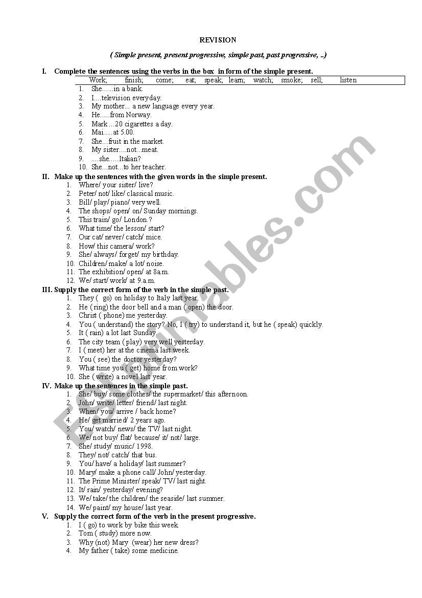 Tenses worksheet