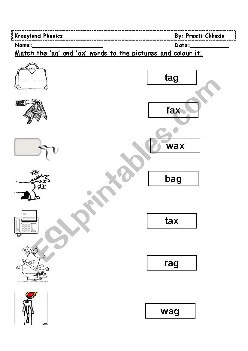 cvc words ag ax words worksheet