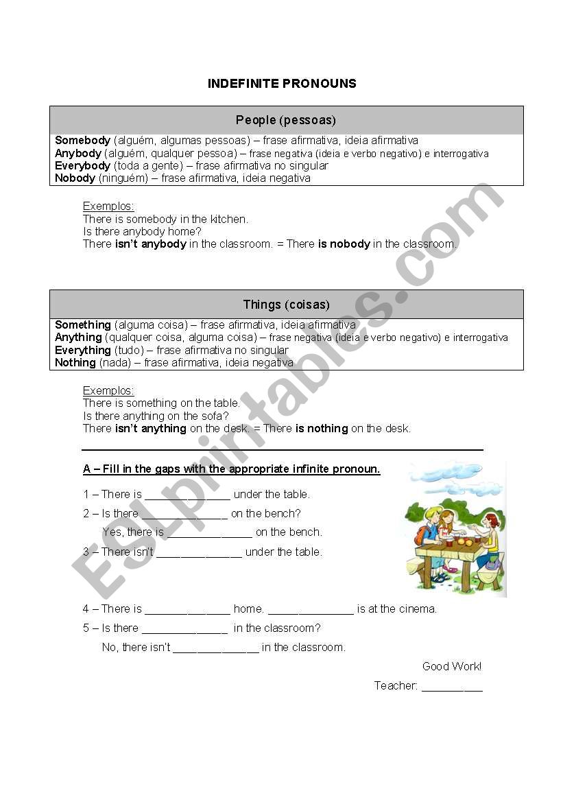 Indefinite pronouns worksheet