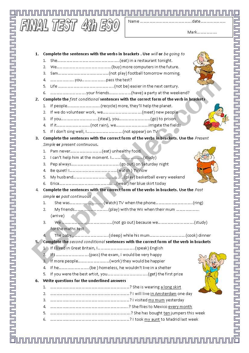 present perfect. conditional. final test 4th ESO